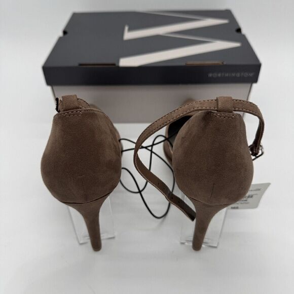 Worthington Marview Porchini Stiletto Heel 9.5 Brown Ankle Strap Pointed Toe - Picture 3 of 9